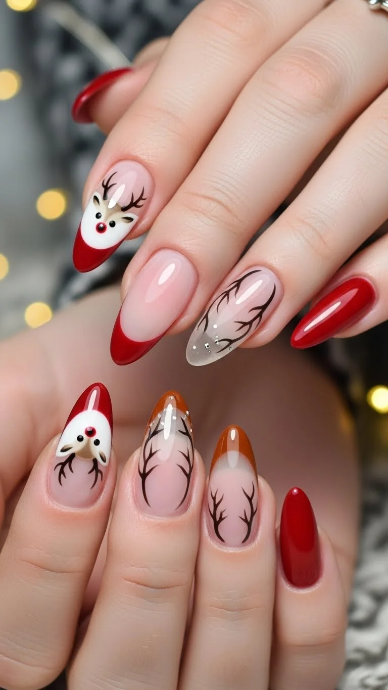 Christmas Winter Visual Idea — Medium Length Winter Nails