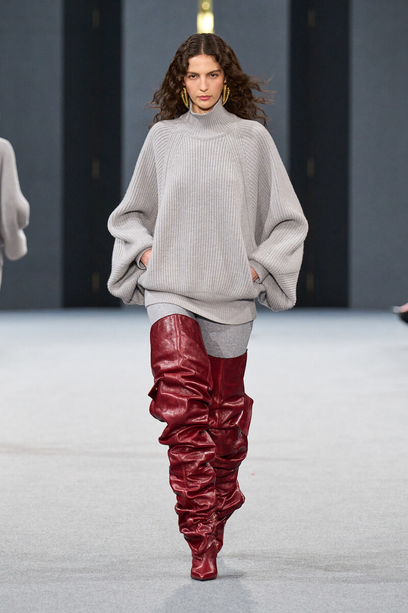 Bold Runway: Red Slouchy Boots with Grey Mini Dress and Shorts Bold Runway: Red Slouchy Boots with Grey Mini Dress and Shorts — Over the Knee Boots Outfits