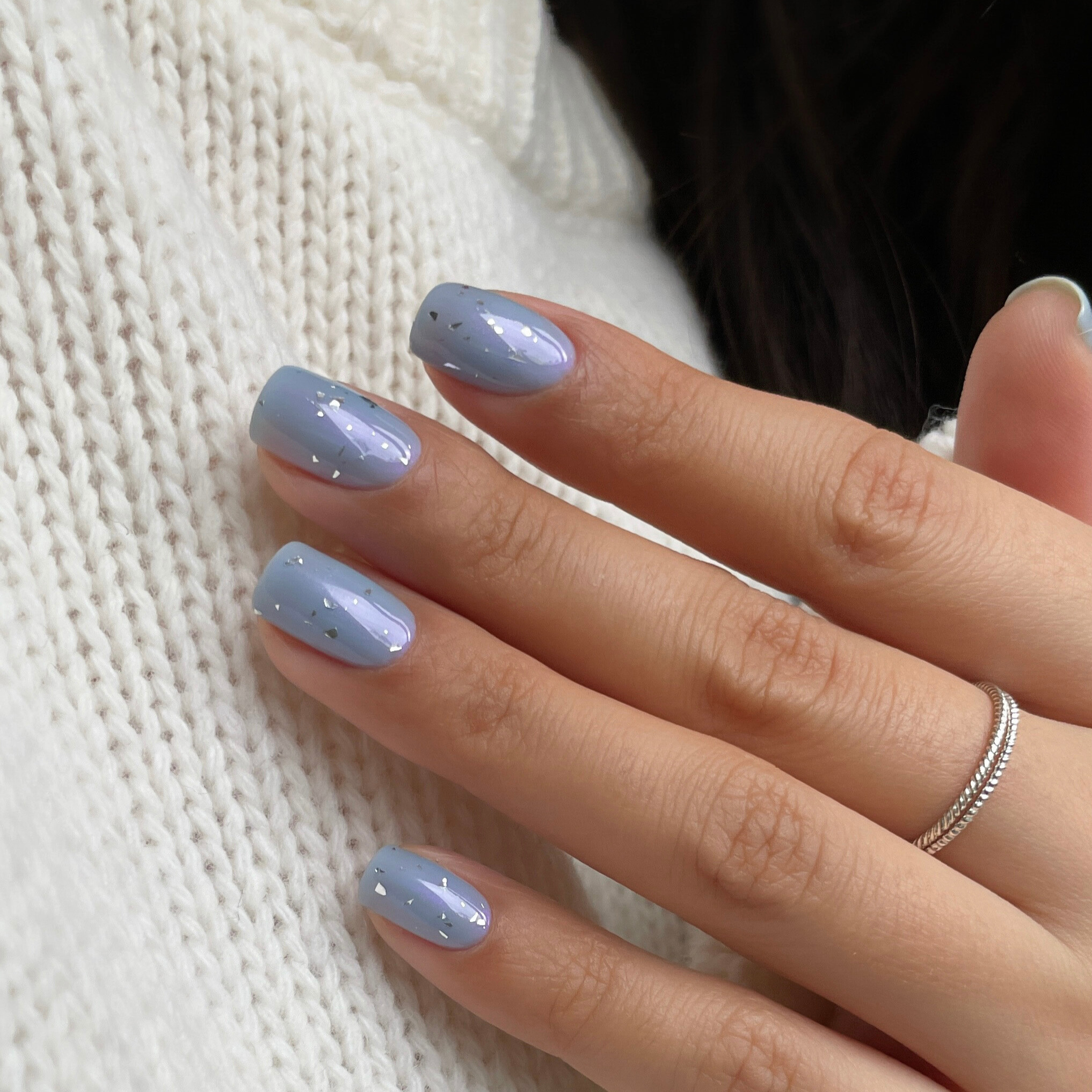 Dusty Blue Shimmer with Silver Flecks Dusty Blue Shimmer with Silver Flecks — Winter Nail Art
