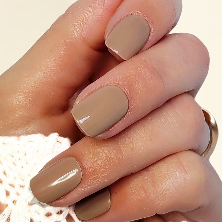 Opaque Nude Beige High-Gloss Square — Natural Winter Nails