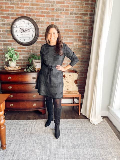 Layered Comfort: Knit Dress and Cardigan with Suede Boots Layered Comfort: Knit Dress and Cardigan with Suede Boots — Suede Boots Outfits