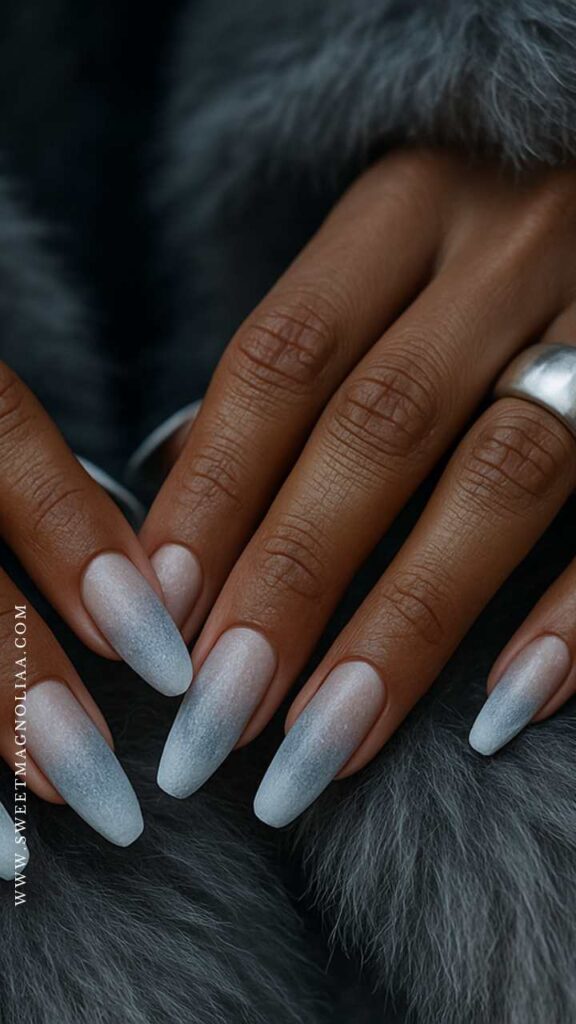 Pink to Black Glossy Ombre Almonds — Winter Ombre Nails
