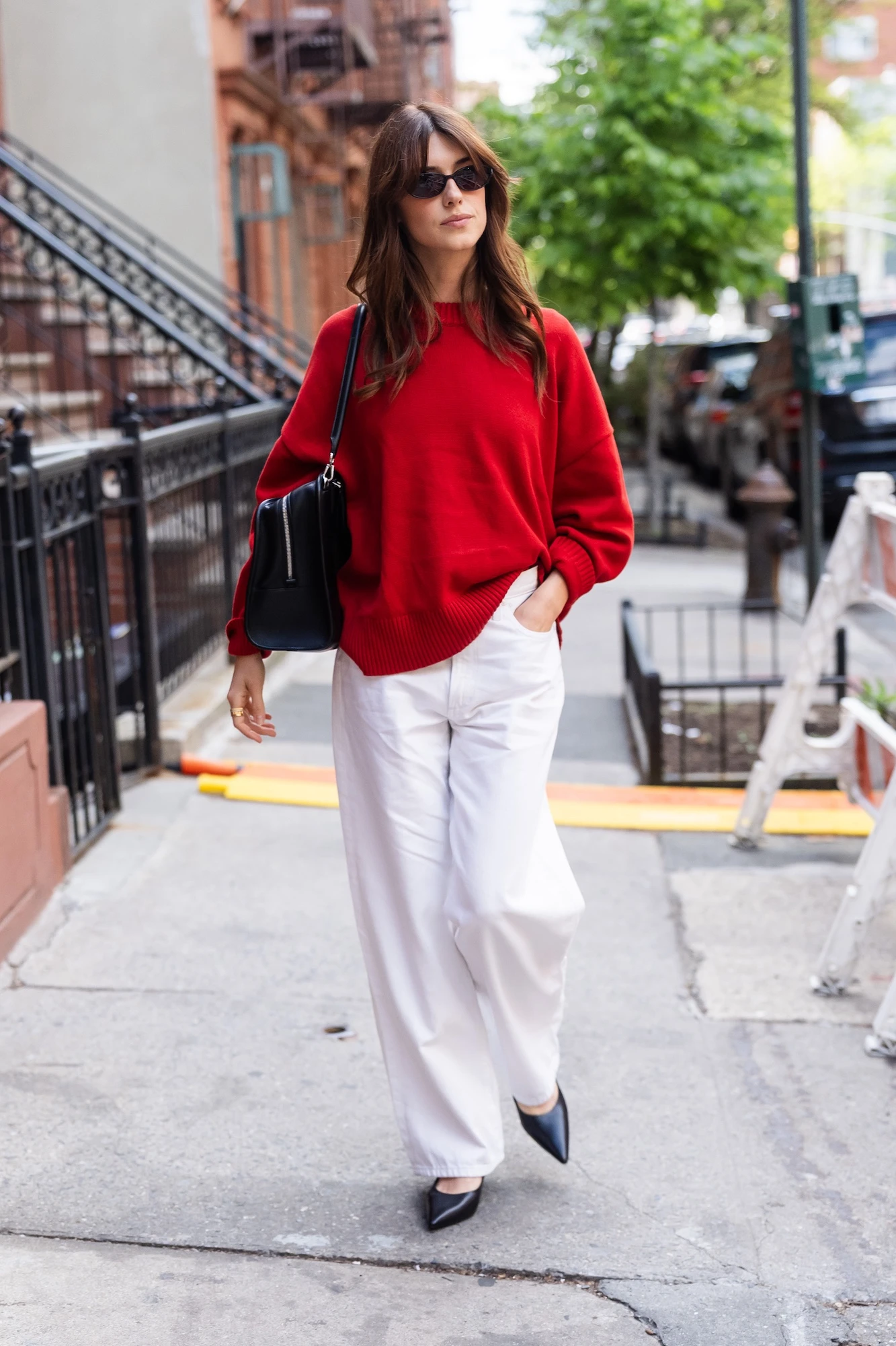 Bright Red Crewneck Sweater with White Wide-Leg Pants Bright Red Crewneck Sweater with White Wide-Leg Pants — Sweater Outfits