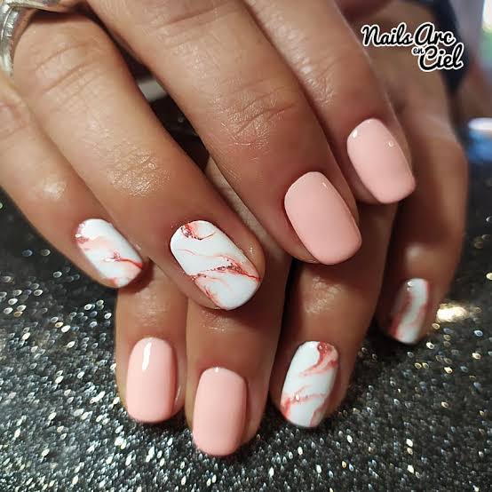 Pale Pink White Pinkish-Brown Veins Visual Idea — Winter Marble Nails