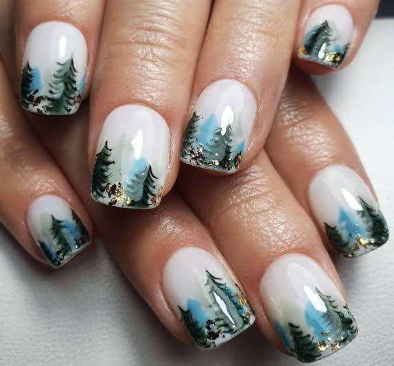 Medium Square Winter Forest Scene Medium Square Winter Forest Scene — Winter Green Nails