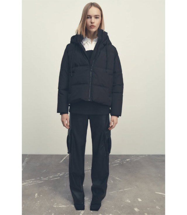 Smart Layering: Cropped Puffer Over Shirt and Trousers Smart Layering: Cropped Puffer Over Shirt and Trousers — All Black Winter Outfits