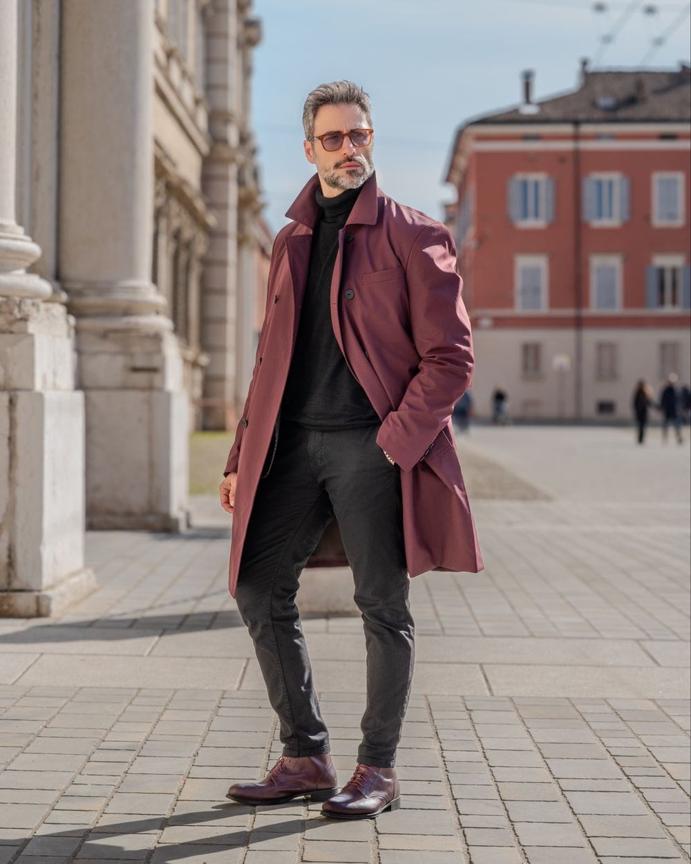 Bold Statement: Burgundy Trench Coat — Winter Outfits for Men