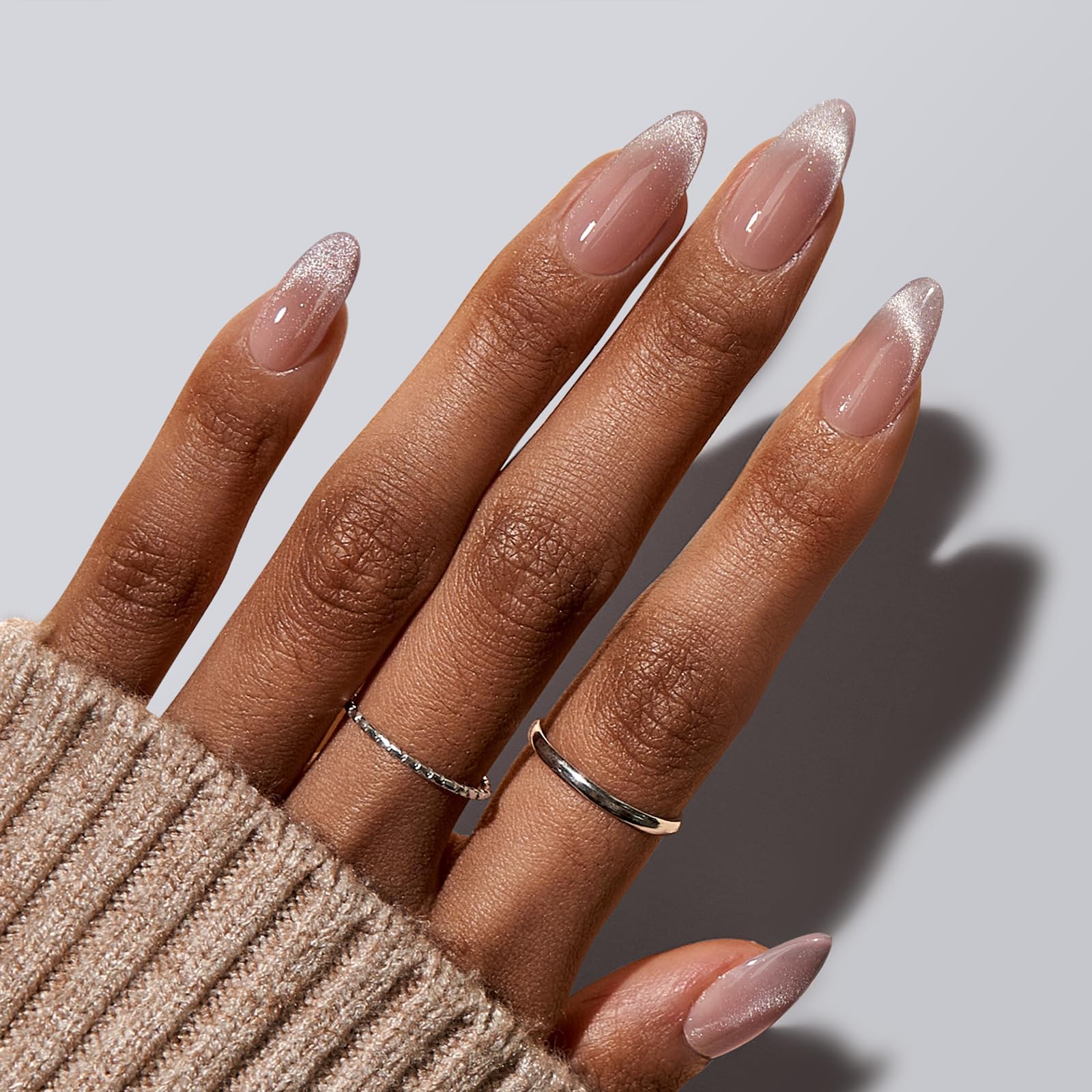 Sheer Pink Cat Eye French Tips — Winter Cat Eye Nails