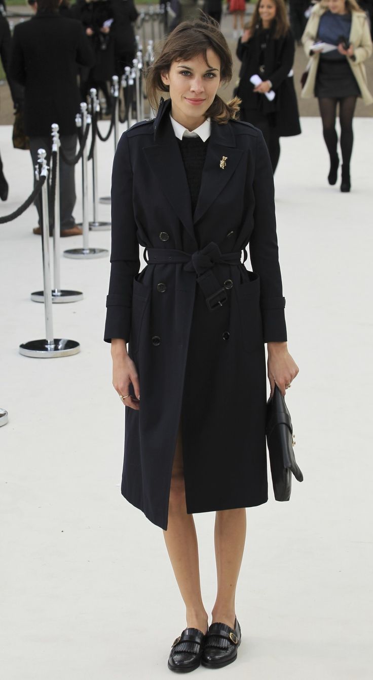Classic Navy Trench Coat with Black and White Base — Black Coat Outfits