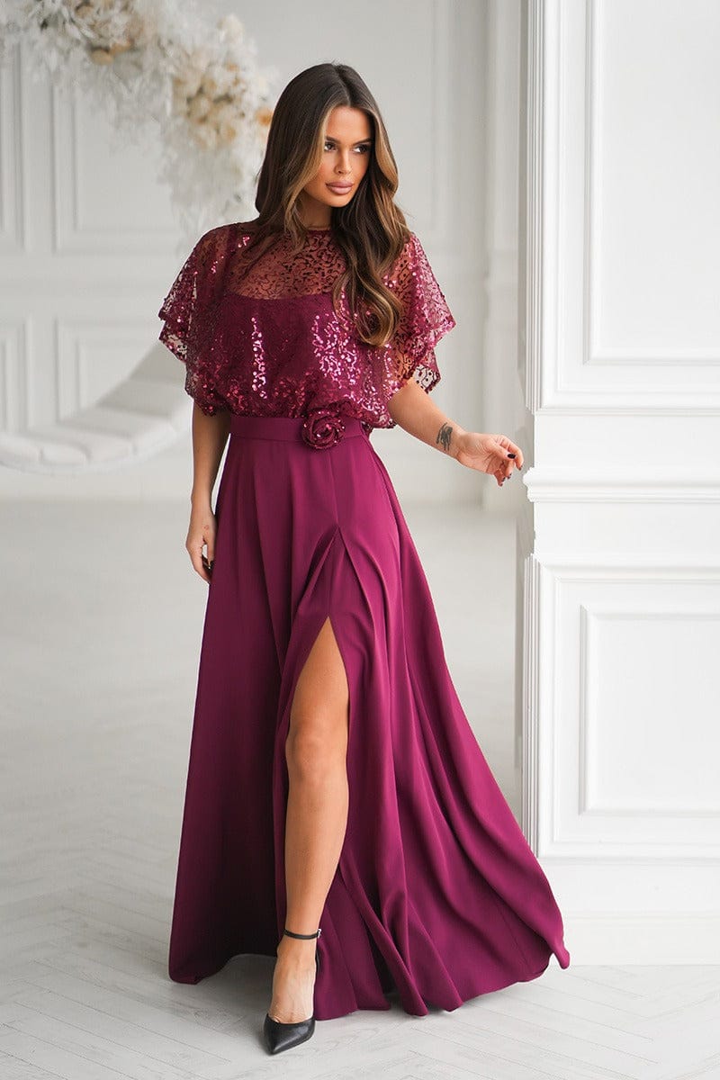 Burgundy Crepe Dress with a Sparkly Capelet Burgundy Crepe Dress with a Sparkly Capelet — Winter Birthday Outfits