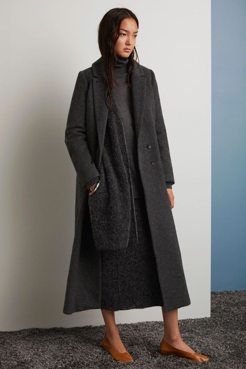 Monochromatic Dark Grey Coat and Skirt Ensemble Monochromatic Dark Grey Coat and Skirt Ensemble — Car Coat Outfits