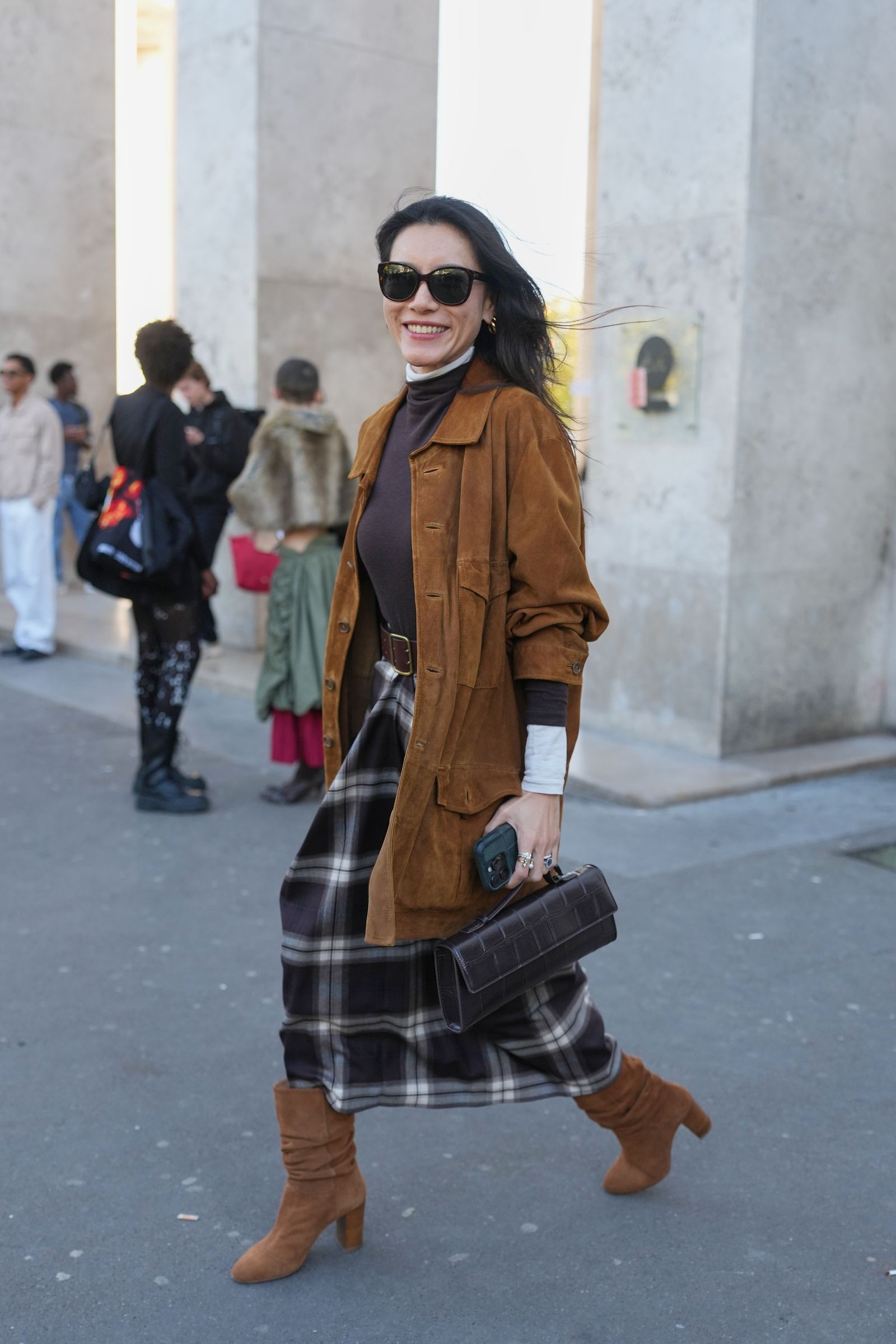 Layered Textures: Suede Jacket and Boots with Plaid Layered Textures: Suede Jacket and Boots with Plaid — Suede Boots Outfits