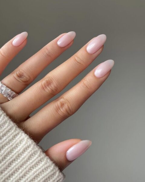 Sheer Pale Pink Oval Nails — Winter Oval Nails