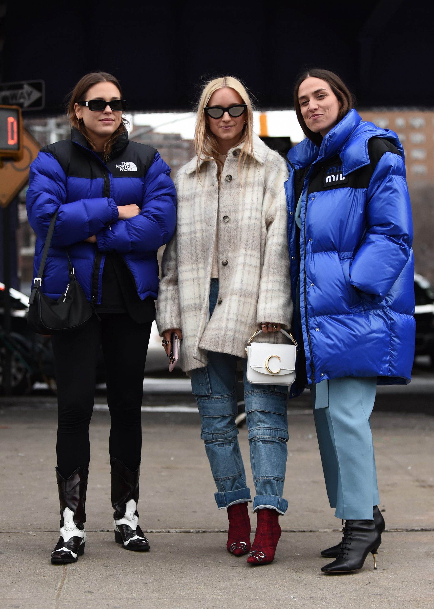 Blue Puffer Jackets in a Group City Style — Winter Puffer Jacket Outfits