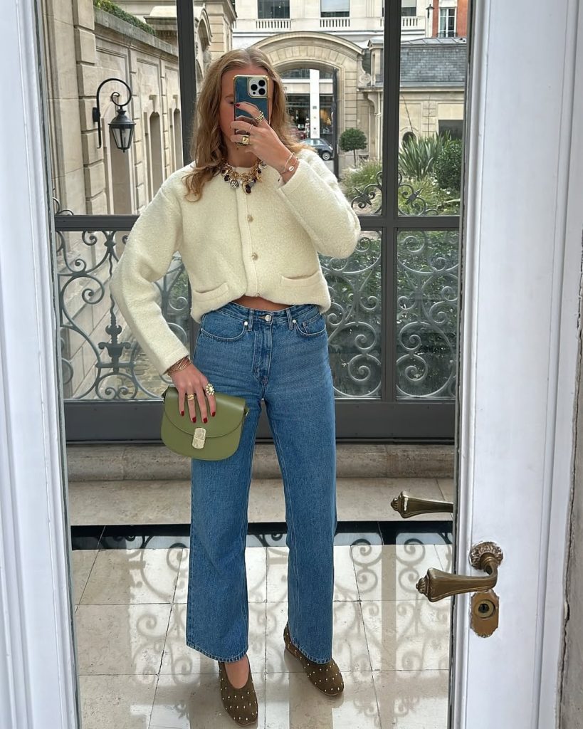 Cream Textured Cardigan and Blue Jeans: Refined Casual Comfort Cream Textured Cardigan and Blue Jeans: Refined Casual Comfort — Old Money Winter Outfits