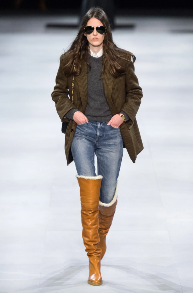 Fur Trim Over-the-Knee Boots with Checked Blazer and Jeans — Winter Boots Outfits