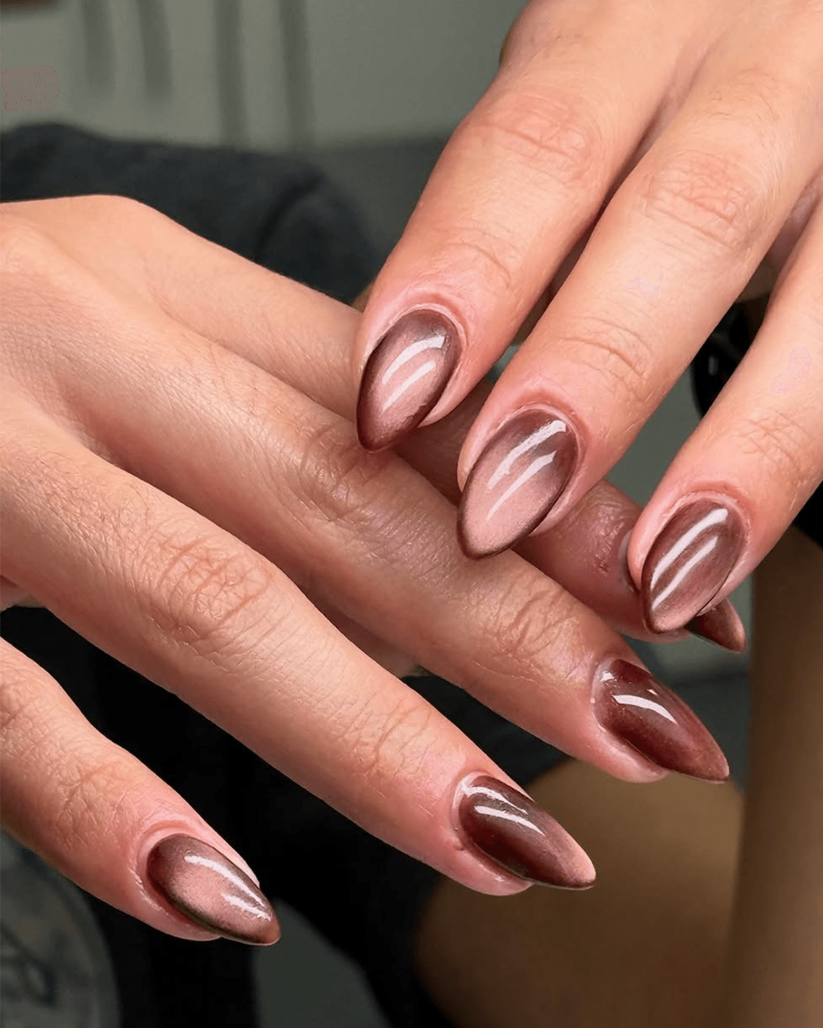 Warm Brown Pink Cat Eye Points — Winter Cat Eye Nails