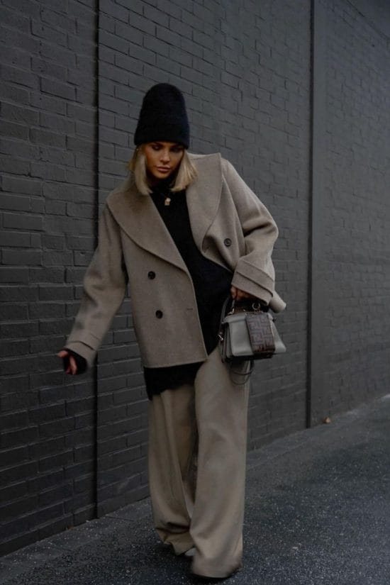 Modern Blazer and Trousers Combination — Neutral Winter Outfits