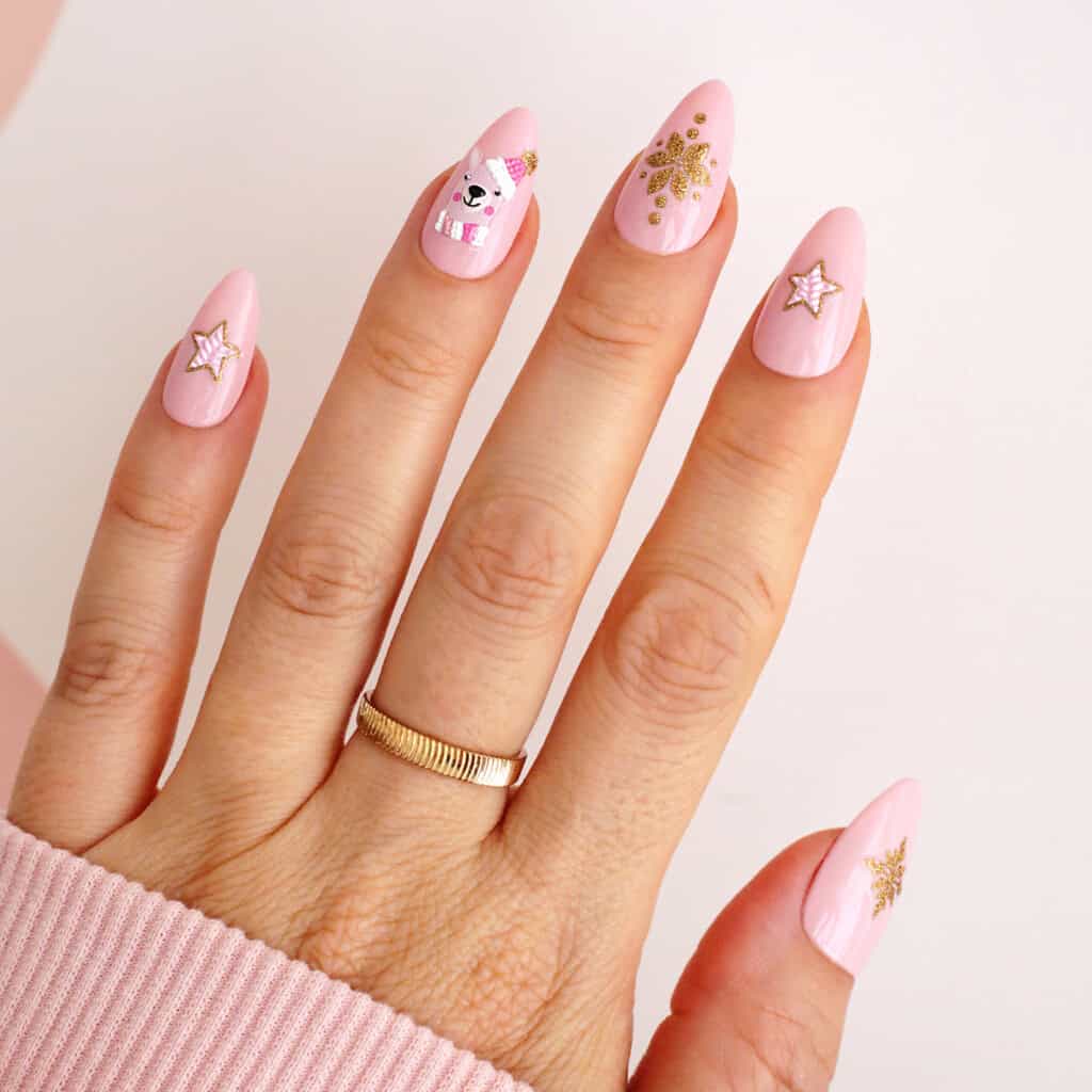 Pink Bear Winter Illustration — Winter Nails
