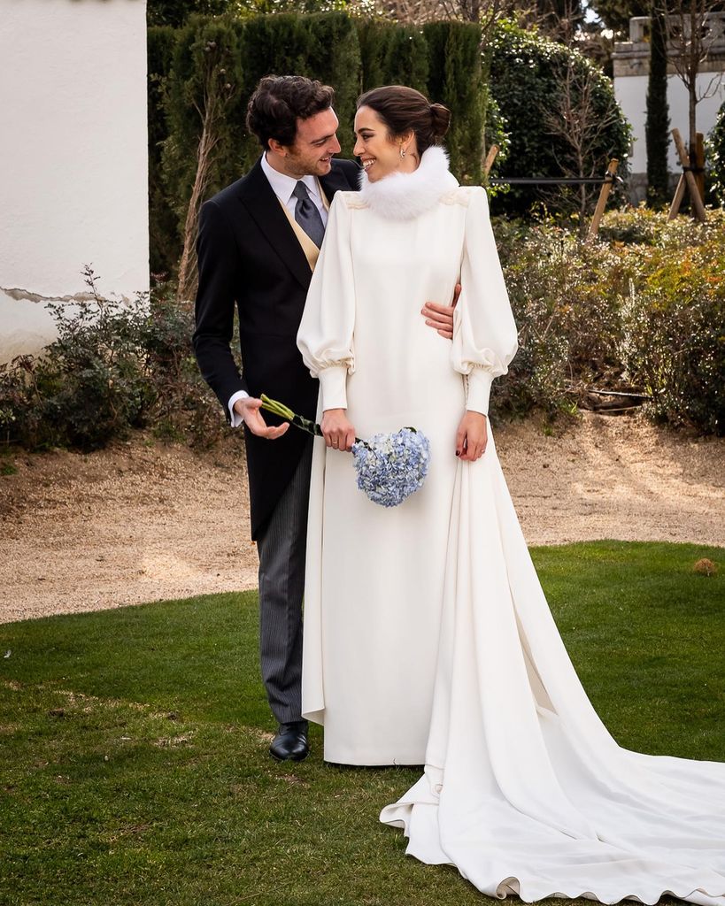 Ivory Satin Wedding Dress with Faux Fur Collar — Winter Dress Outfits