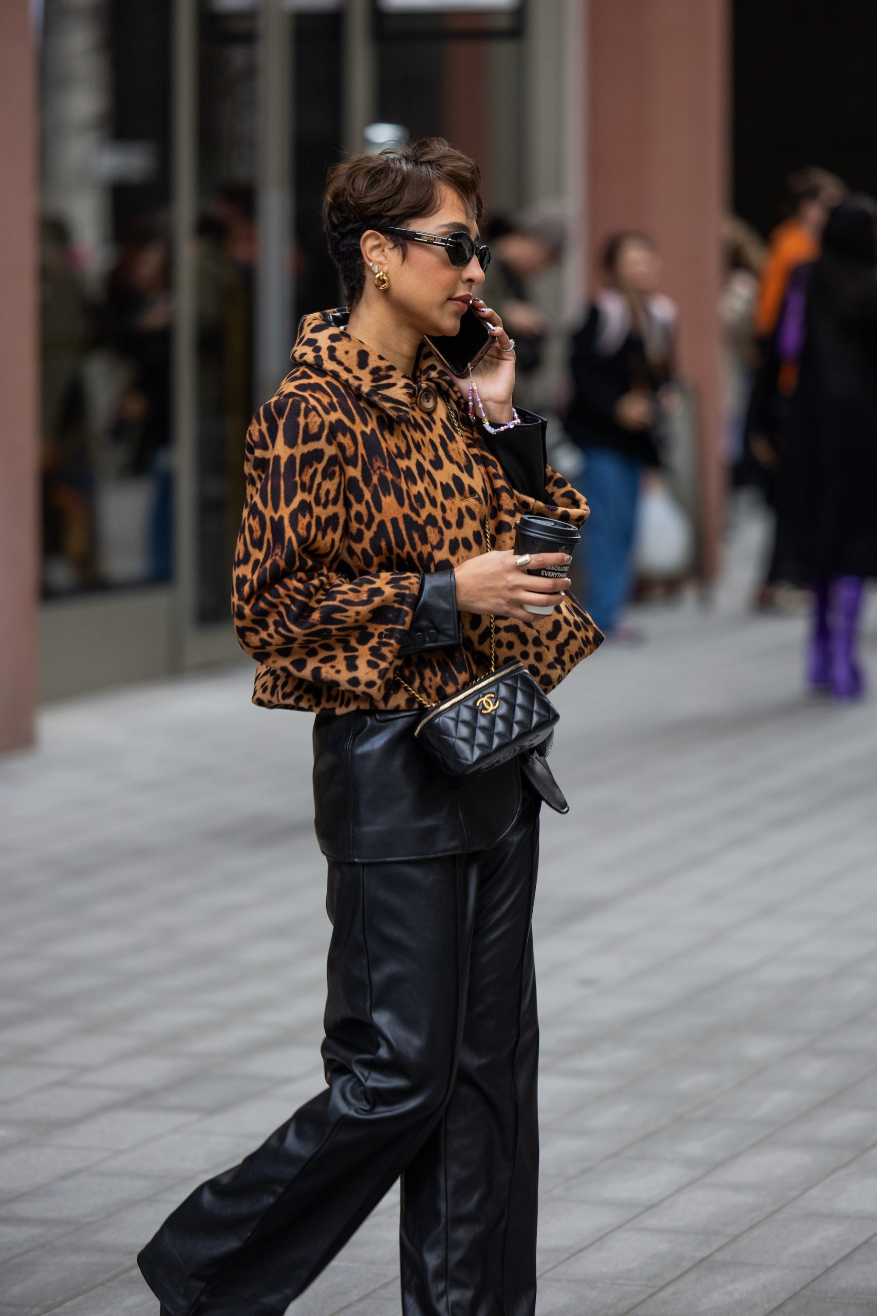Cropped Faux Fur Leopard Jacket with Leather Pants Cropped Faux Fur Leopard Jacket with Leather Pants — Leopard Coat Outfits