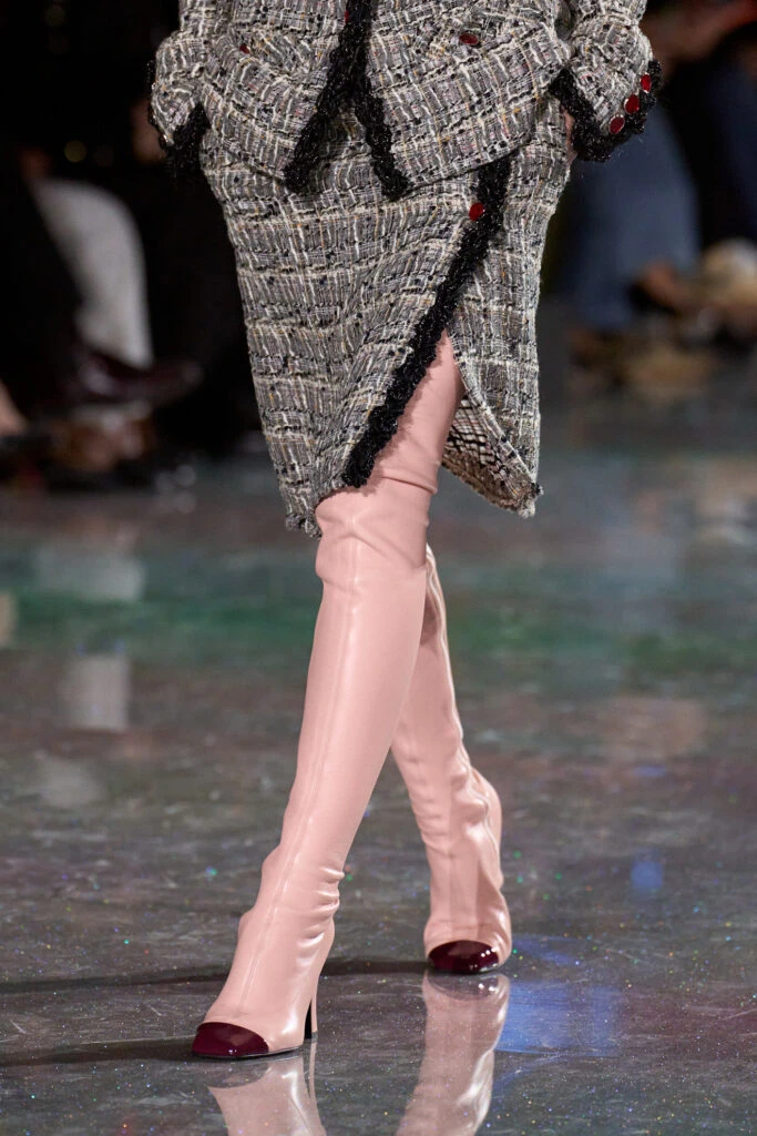 Unique Detail: Pink Patent Boots with Burgundy Toe Cap Unique Detail: Pink Patent Boots with Burgundy Toe Cap — Over the Knee Boots Outfits