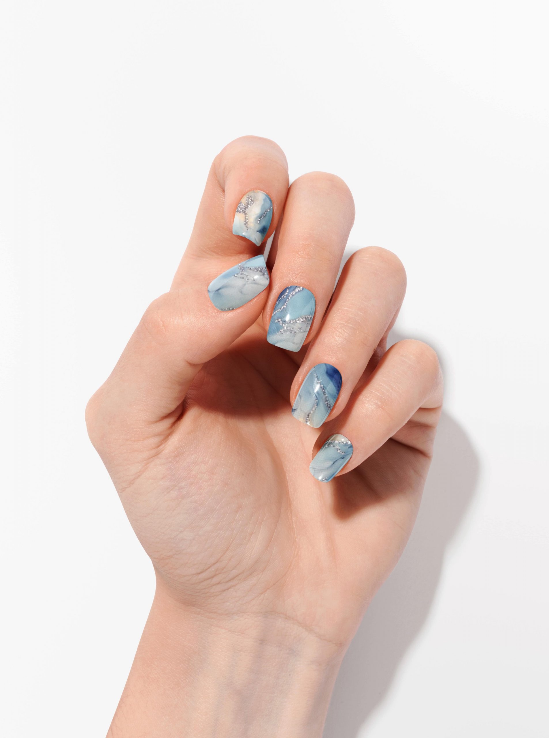 One Hand Visual Idea — Winter Marble Nails