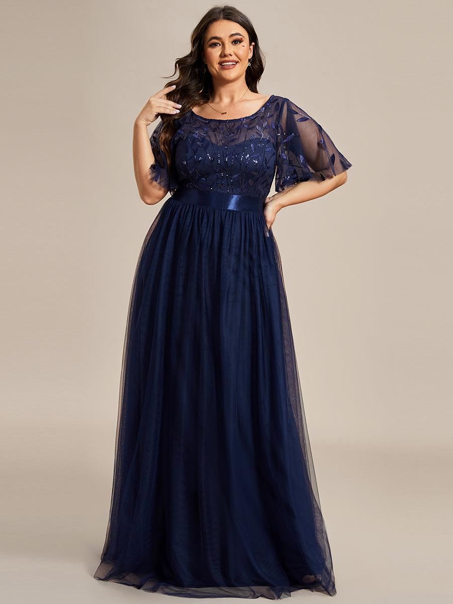 Navy Tulle A-Line Dress with Sequined Overlay Navy Tulle A-Line Dress with Sequined Overlay — Winter Birthday Outfits