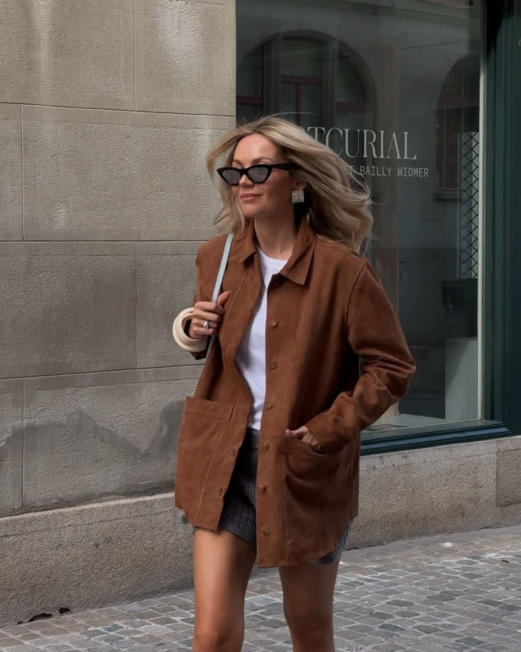 Relaxed Layers: Suede Shirt Jacket Over a T-Shirt Relaxed Layers: Suede Shirt Jacket Over a T-Shirt — February Outfits