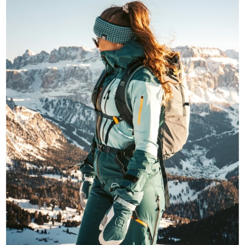 Teal and Mint Green Ski Suit with Backpack Teal and Mint Green Ski Suit with Backpack — Winter Hiking Outfits