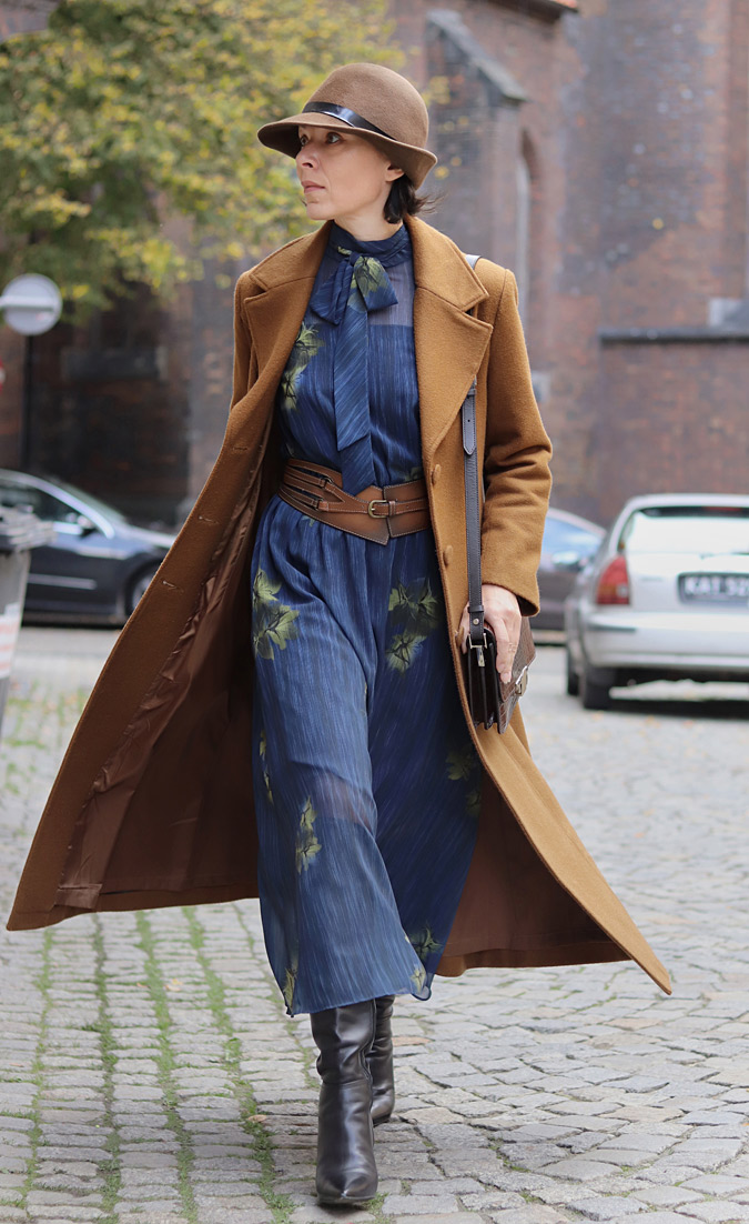 Camel Coat and Printed Jumpsuit with Fedora Camel Coat and Printed Jumpsuit with Fedora — Boho Winter Outfits
