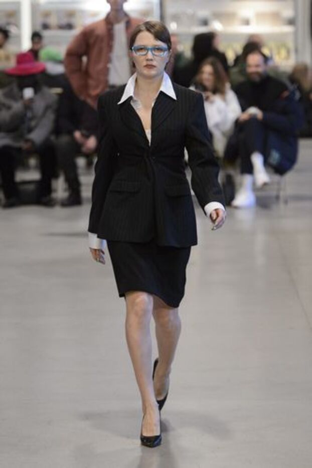 Classic Black Suit with Scarf for a Polished Look Classic Black Suit with Scarf for a Polished Look — Winter Teacher Outfits