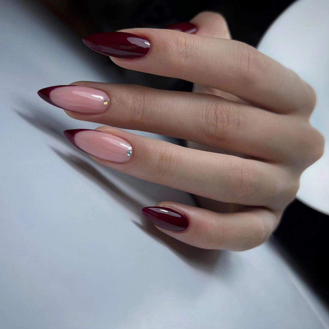French Tip Small Rhinestones Visual Idea — Simple Winter Nails