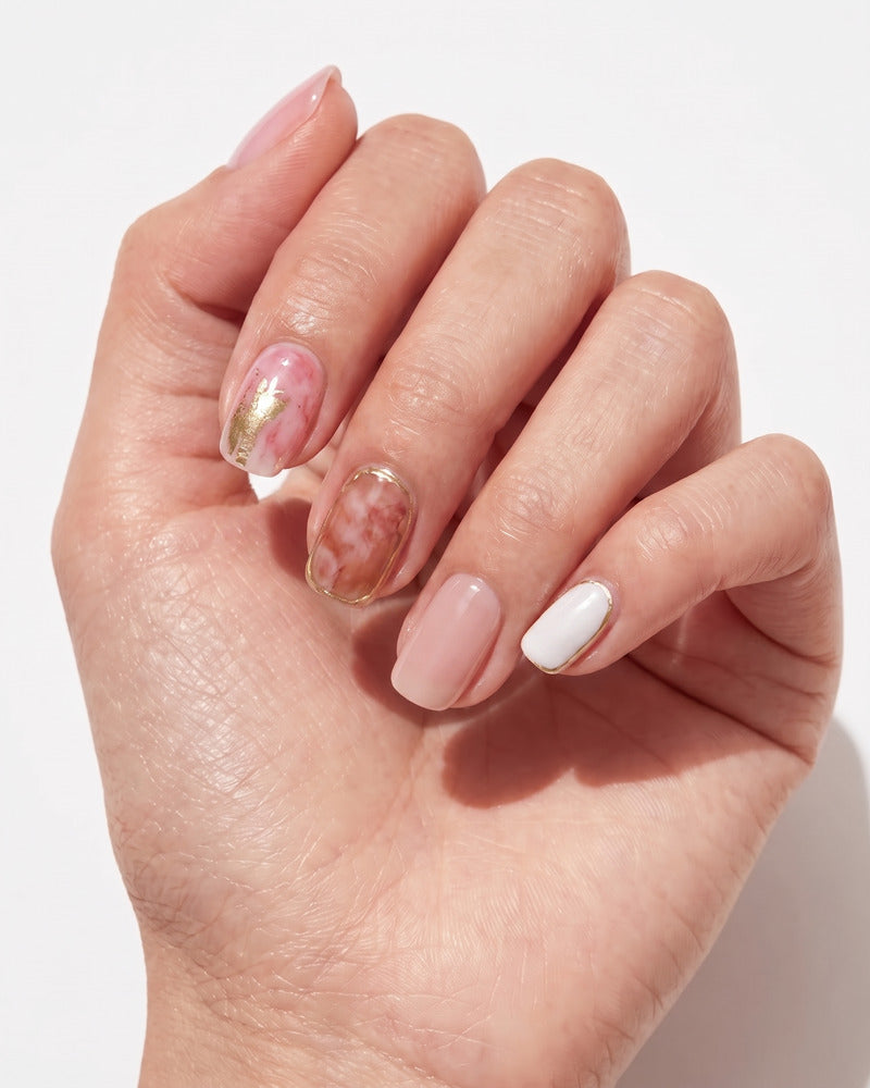 Pink And White Marble With Gold Accents Visual Idea — Winter Marble Nails