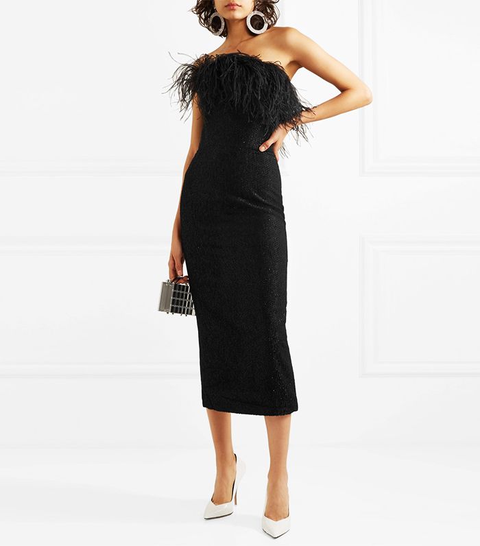Feather-Trimmed Sequin Dress: Sophisticated Party Glamour Winter Going Out Outfits