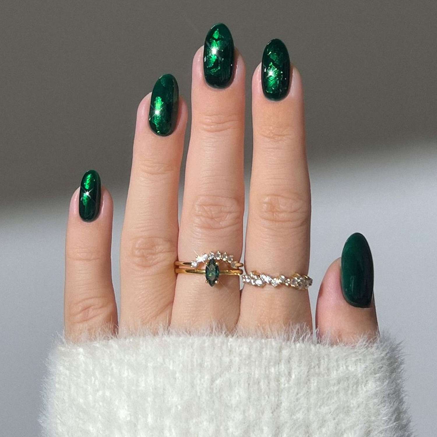 Glossy Dark Grey-Green Long Stiletto Glossy Dark Grey-Green Long Stiletto — Winter Green Nails