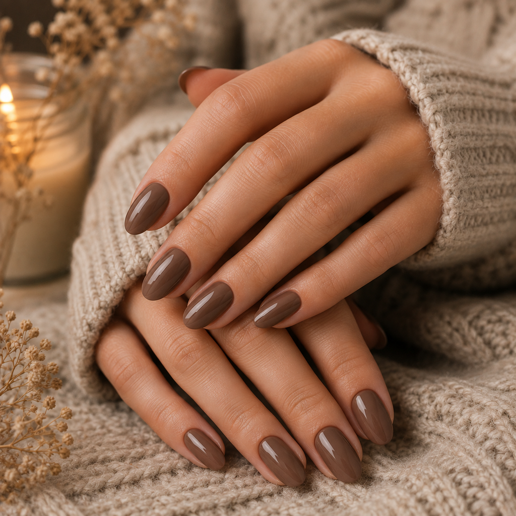 Medium Brown Glossy Medium Oval Medium Brown Glossy Medium Oval — Winter Acrylic Nail Colors