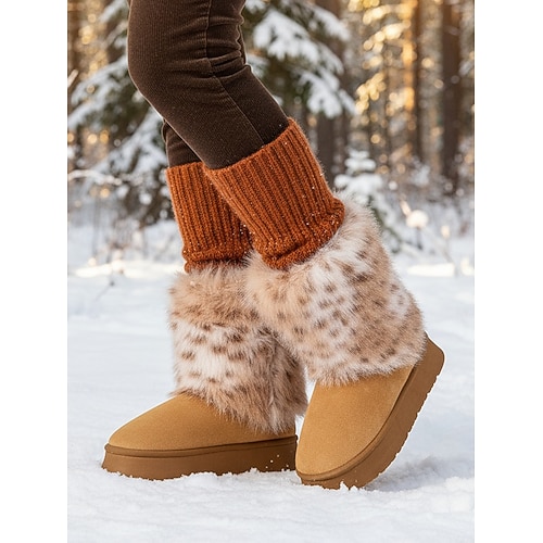 Faux Fur Trimmed Boots with Corduroy Pants and Leg Warmers — Winter Boots Outfits