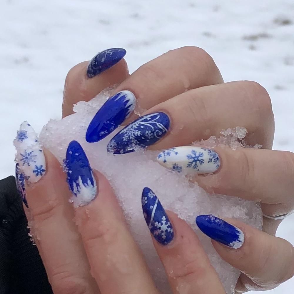 Vibrant Blue Snowflake Swirls Vibrant Blue Snowflake Swirls — Winter Nail Art