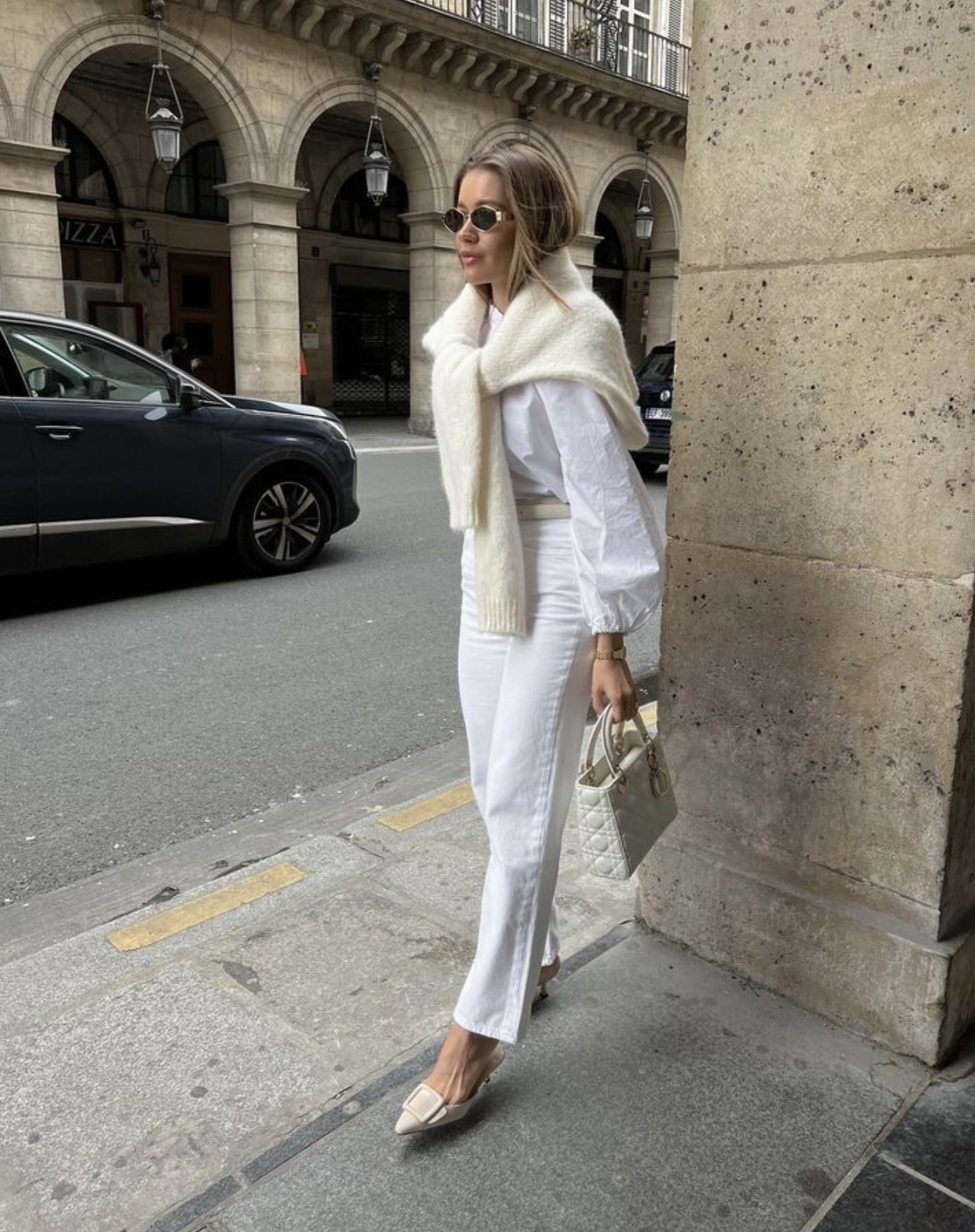 White Wide-Leg Trousers with Draped Knit Sweater White Wide-Leg Trousers with Draped Knit Sweater — Winter White Outfits