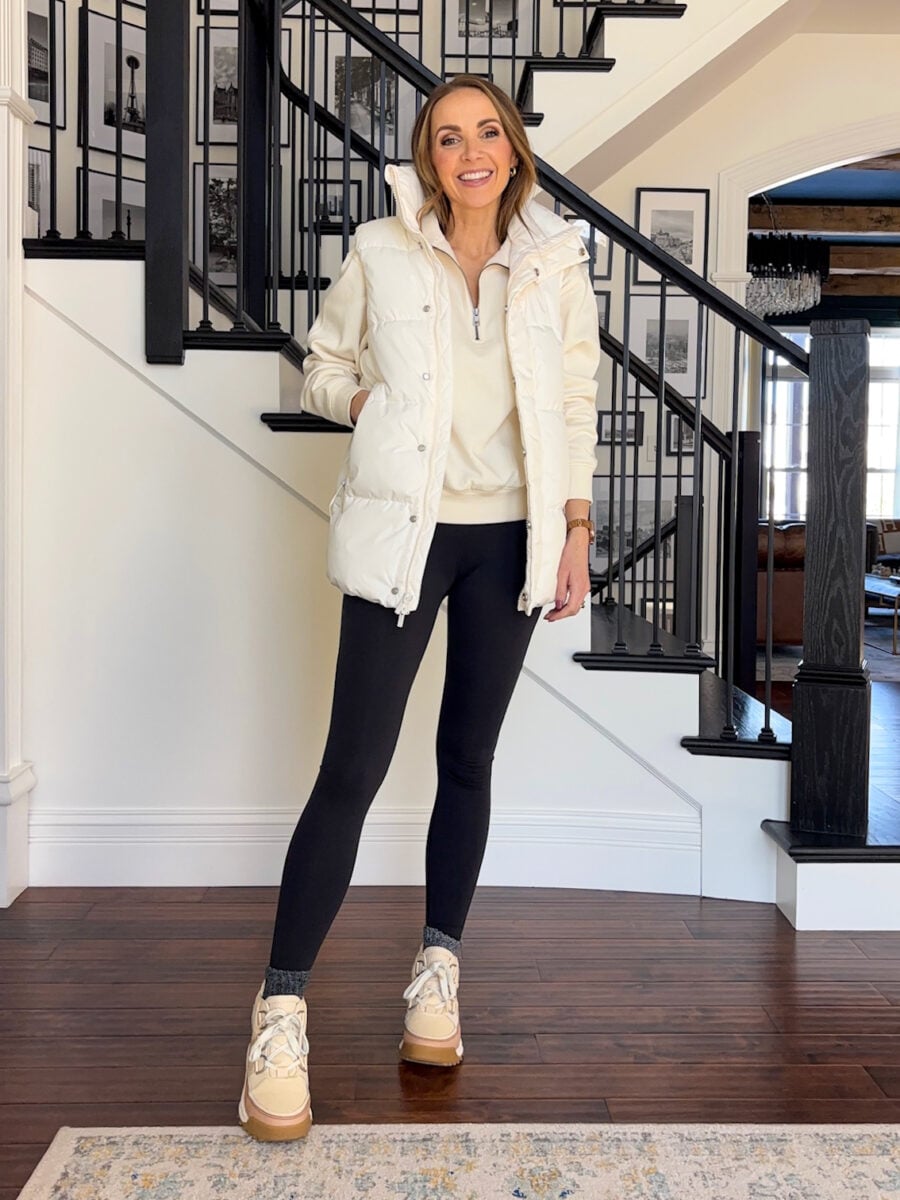 Puffer Vest Over Half-Zip Sweatshirt: Layered Winter Athleisure Puffer Vest Over Half-Zip Sweatshirt: Layered Winter Athleisure — Winter Athleisure Outfits