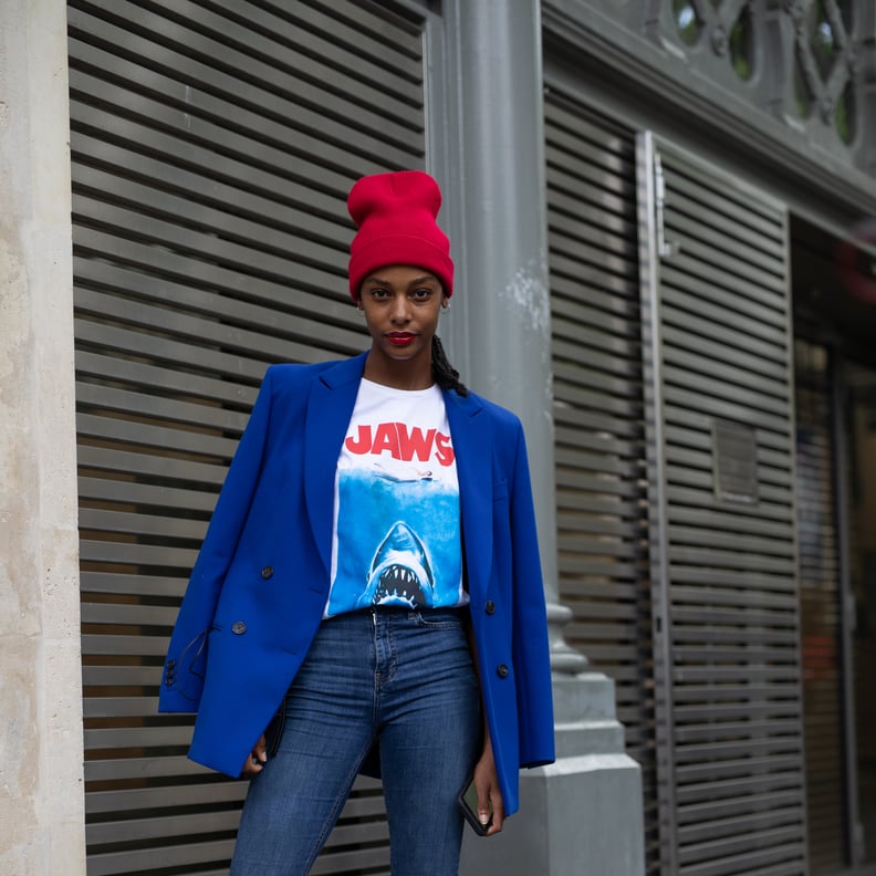 Bright Red Beanie with Oversized Blazer and Jeans Bright Red Beanie with Oversized Blazer and Jeans — Beanie Outfits