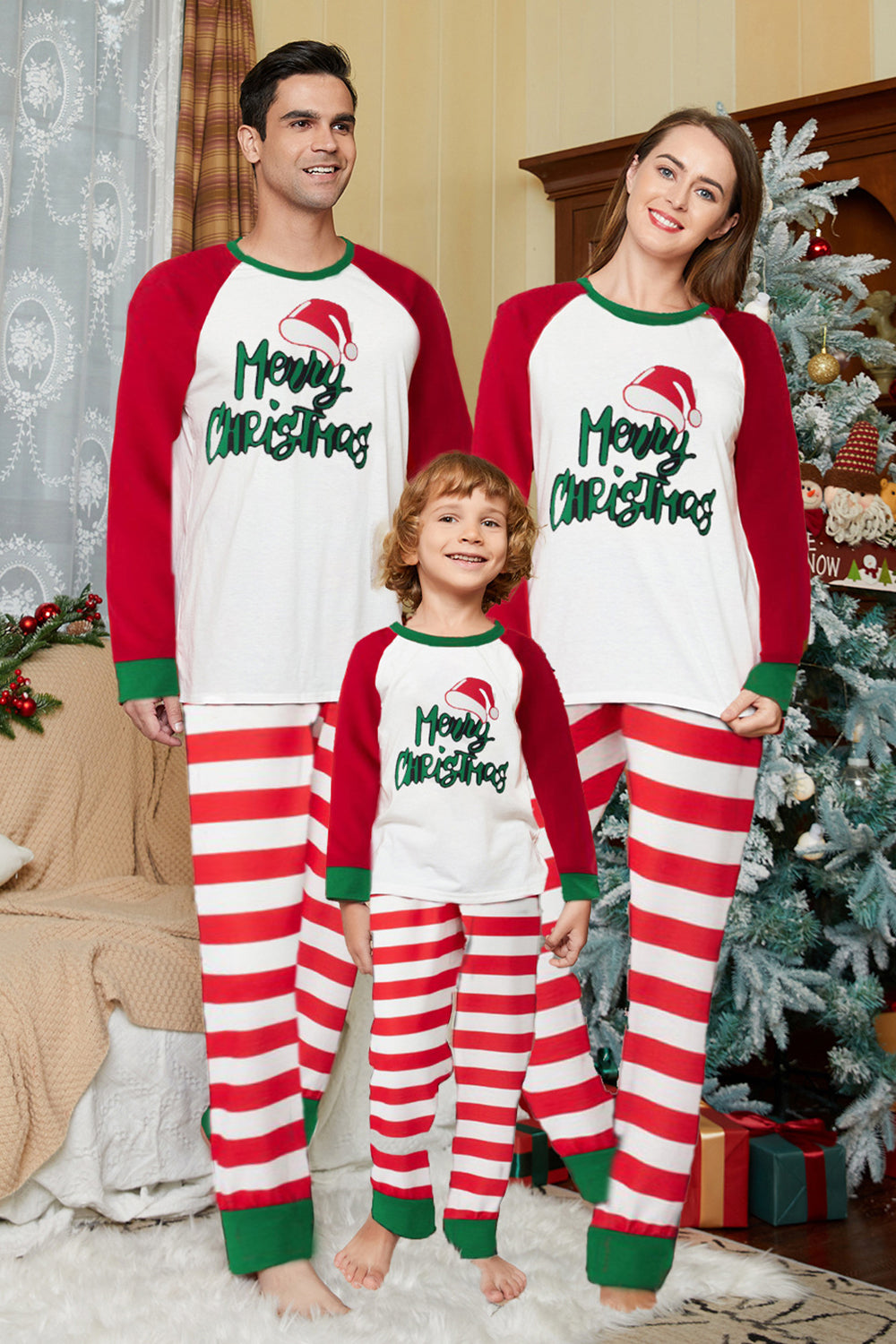 Matching 'Merry Christmas' Pajamas for a Festive Family Portrait — Winter Family Photo Outfits