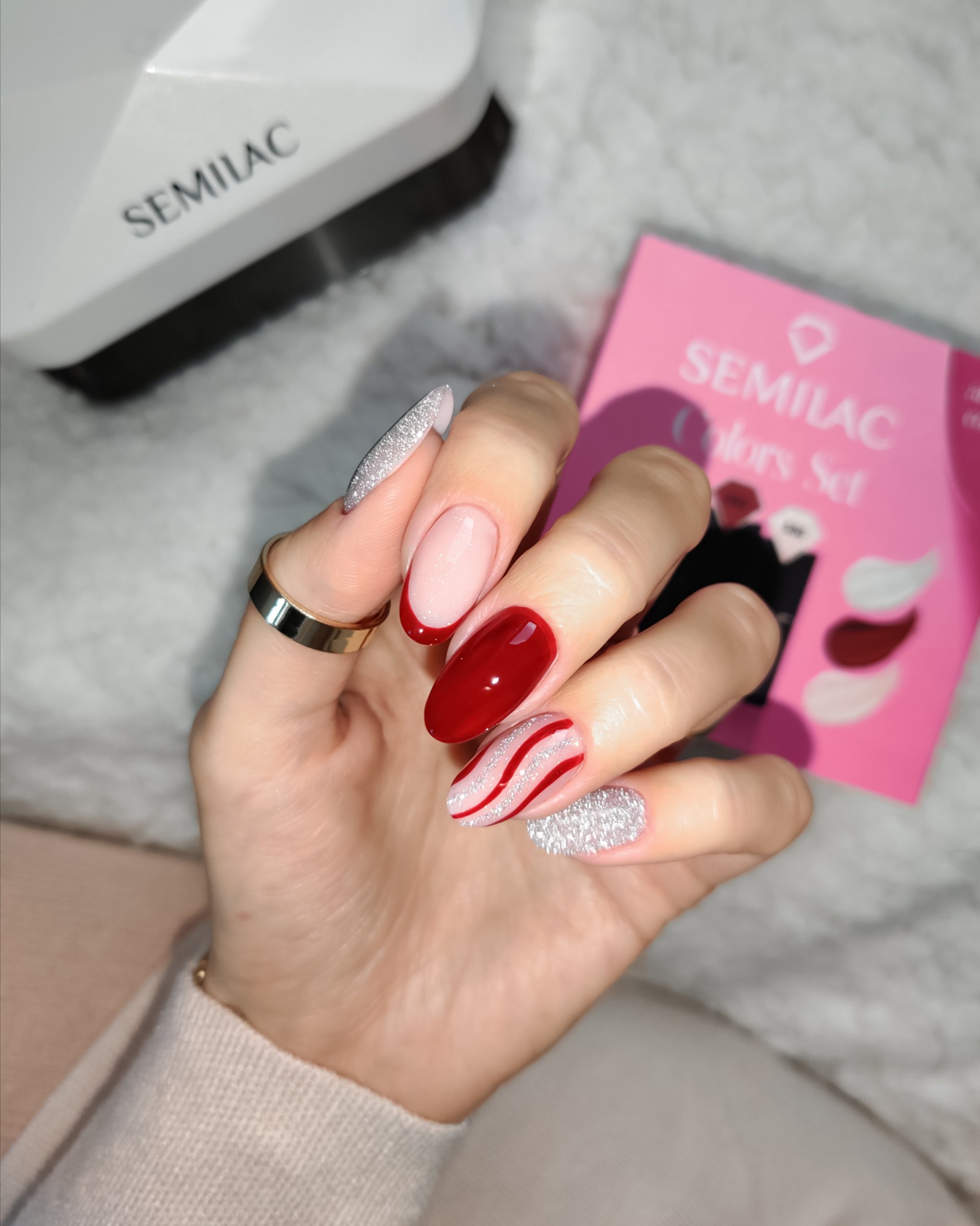 Sheer Pink With Glitter French And Stripes — Cute Winter Nails
