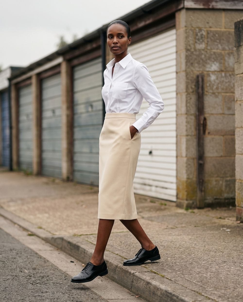 Professional White Shirt with Beige Pencil Skirt Professional White Shirt with Beige Pencil Skirt — Winter Outfits for Black Girls