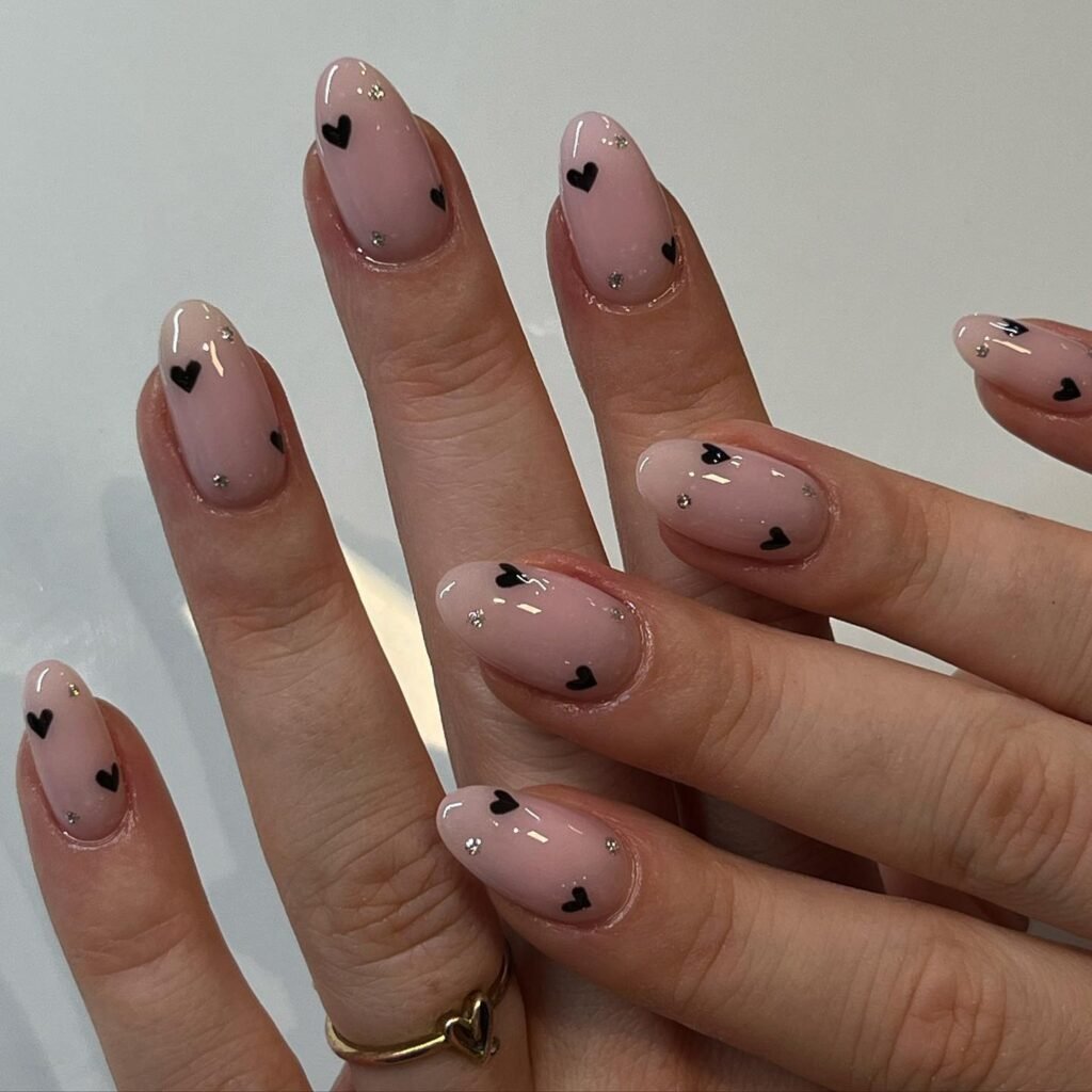 Pale Pink Heart Decal Oval Nails — Winter Oval Nails