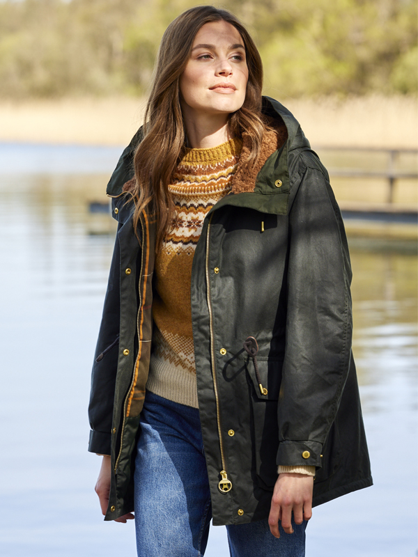 Dark Green Waxed Parka Over Fair Isle Sweater for Outdoor Appeal — Casual Winter Outfits
