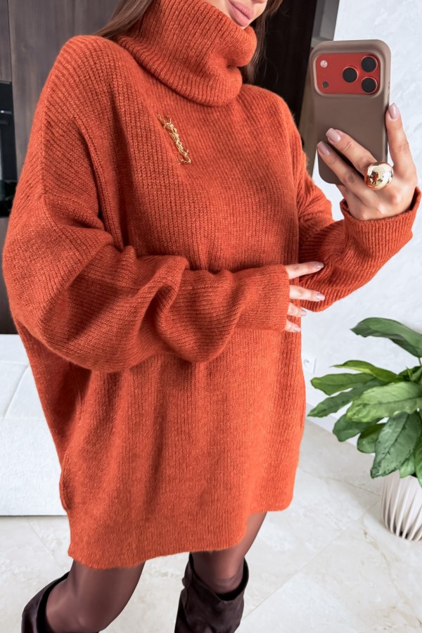 Oversized Burnt Orange Knit Dress with Knee-High Boots Oversized Burnt Orange Knit Dress with Knee-High Boots — Sweater Dress Outfits