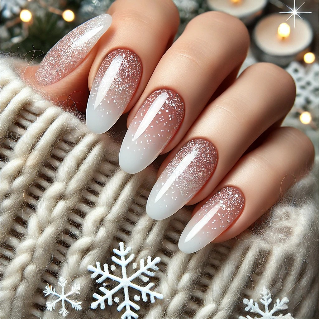 Glitter Ombre Effect Visual Idea — Winter Round Nails