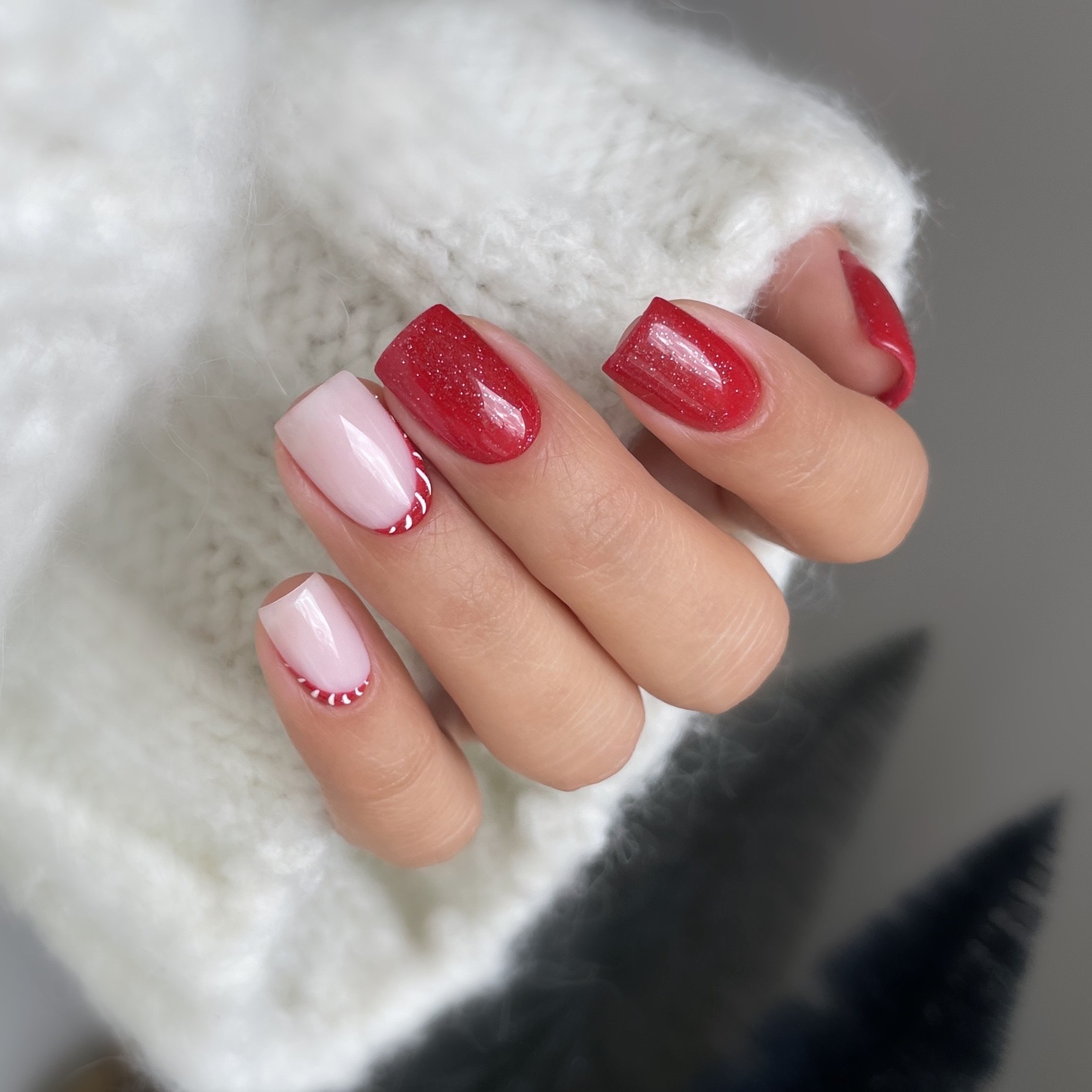 Red and Pink French with Glitter Accents — Classy Winter Nails